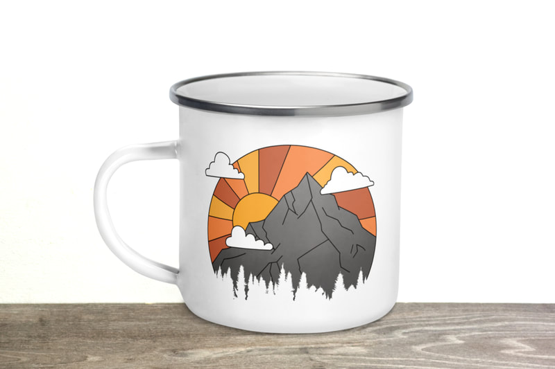 Experience the Thrill of Adventure with our Retro 70s Inspired Enamel Mug - Mountains, Sunset, and Endless Wanderlust Await! Available now on Etsy