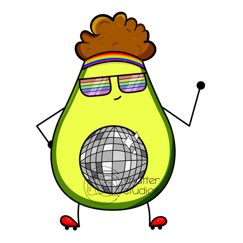 Roller Disco Avocado - 80s Themed Drawing - Abstract Avocado Series - LGBTQ+ Pride Avocado - Food with Faces - Fun Food Drawing