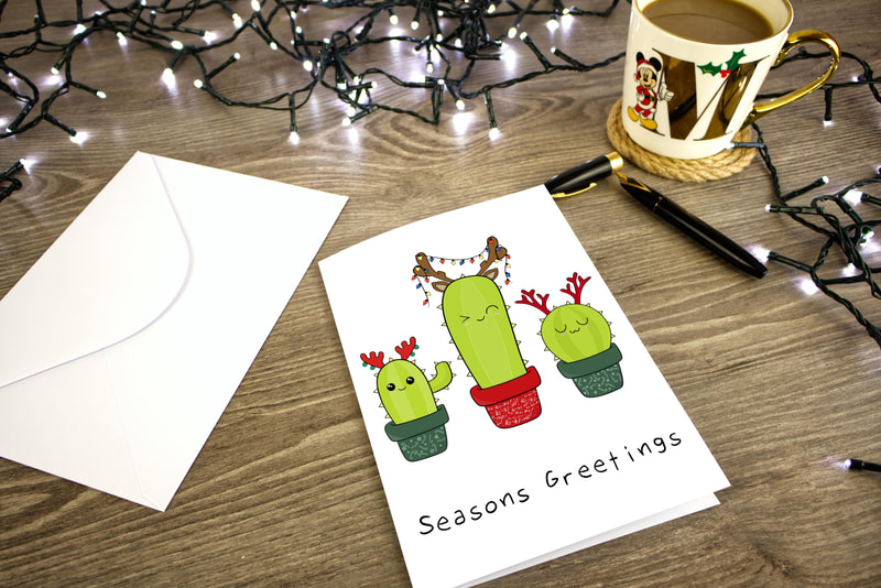 Whimsical Reindeer Cactus Family Christmas Card - Spread Holiday Cheer with this Adorable and Unique Greeting Card! Find it on Etsy and Make Your Christmas Merry and Bright!