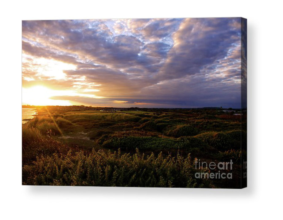 Immerse in the Golden Tranquility: Captivating Sunset at Hengistbury Head Acrylic Print - A Serene Oasis of Rolling Hills and Sunlit Horizons from Fine Art America.