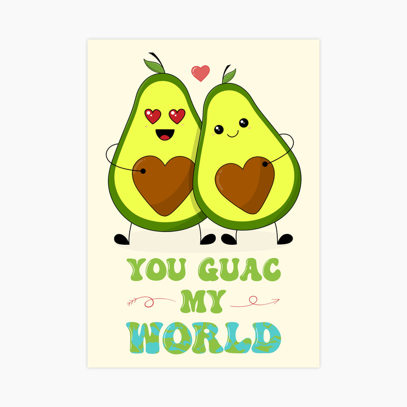 Spread the Love with our "You Guac My World" Greeting Card: Perfect for Avocado Lovers and Special Occasions. Adorable Avocado Illustration with Heart-Shaped Pits. Find it on our Thortful Page and Celebrate Your Special Connection