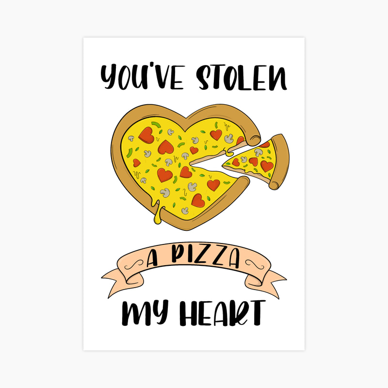 Capture Their Heart with our "You've Stolen a Pizza My Heart" Greeting Card: Pizza Love for Anniversaries and Special Occasions. Heart-shaped Pizza Illustration and Cheesy Message. Find it on our Thortful Page and Spread the Love!